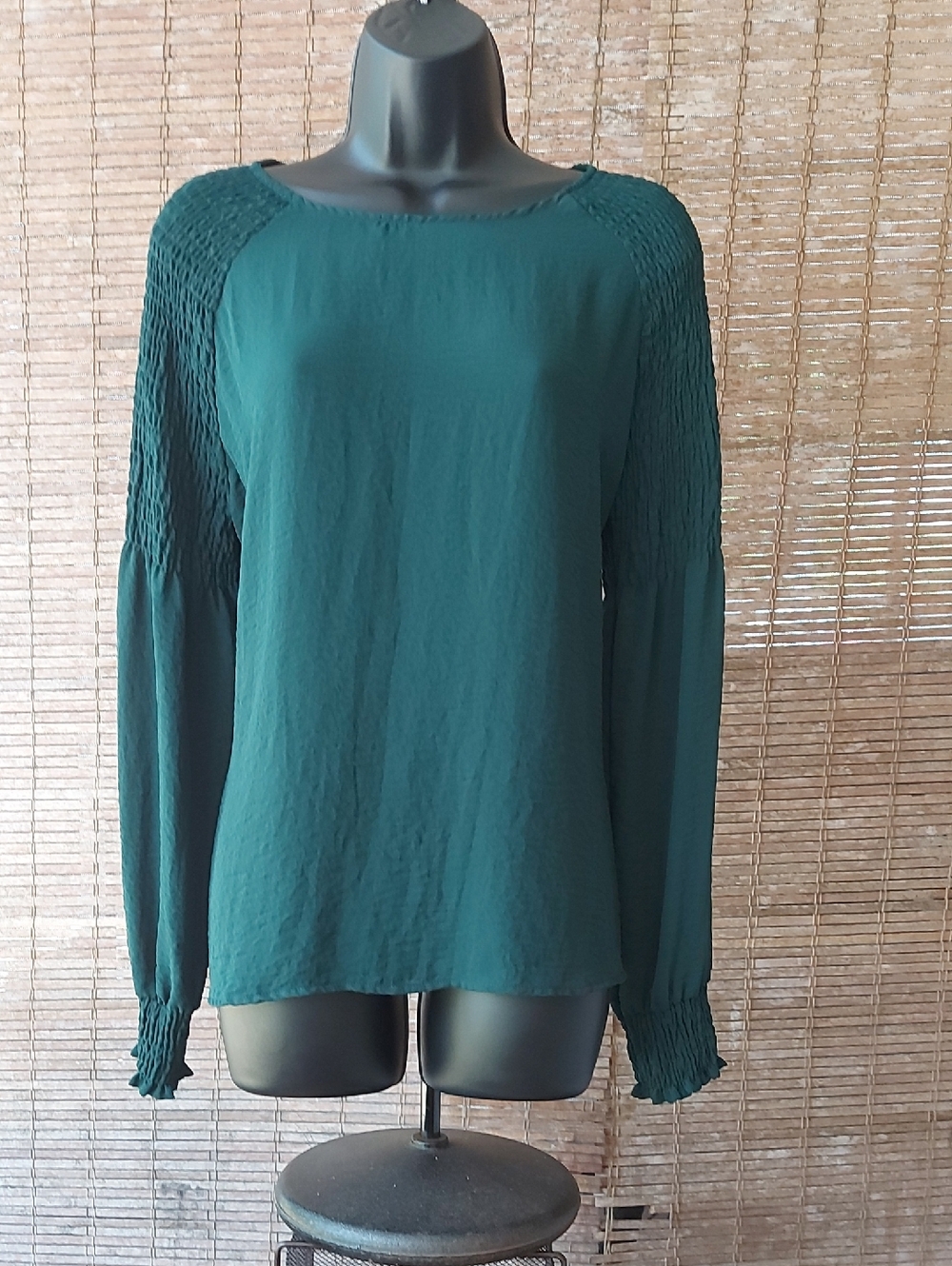 Women's Green Smocked Sleeve Blouse